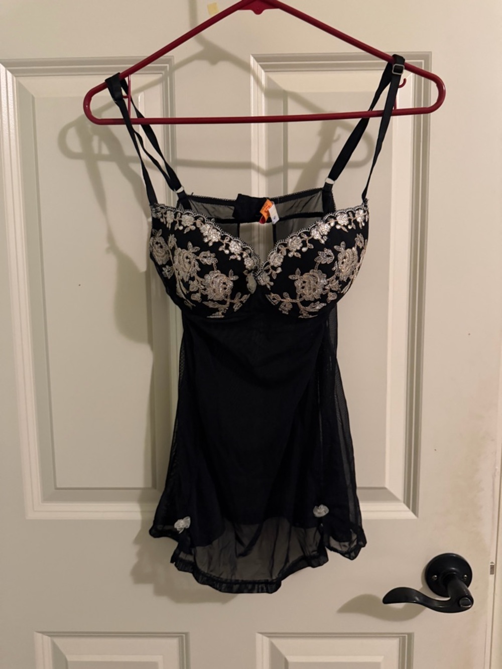 Black Lace Embroidered Babydoll Chemise